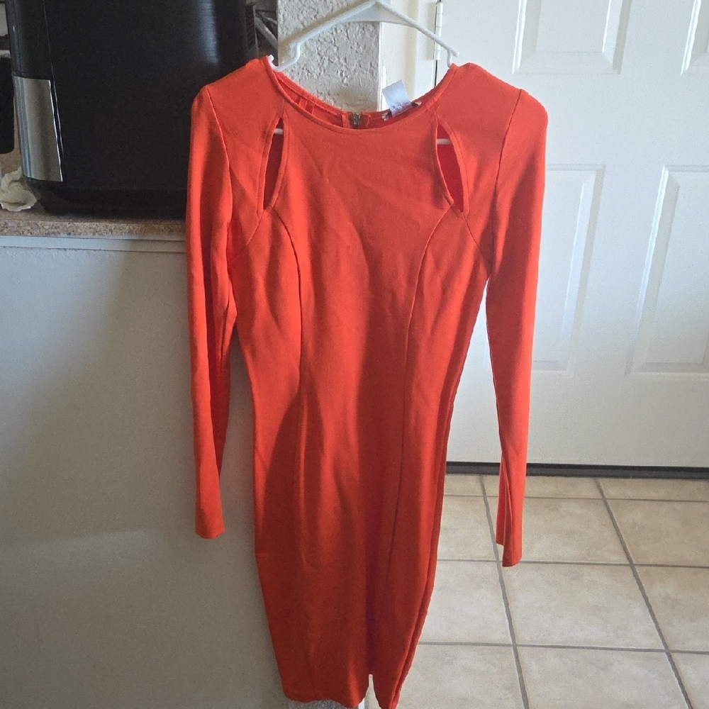 Bar III Orange Bodycon Long Sleeve Dress